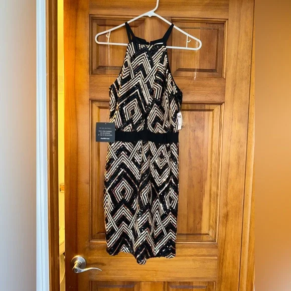charlotte russe gold dress Charlotte Ruse Holographic Sequin Dress (Small) – The Thrifty Hippy main image 0